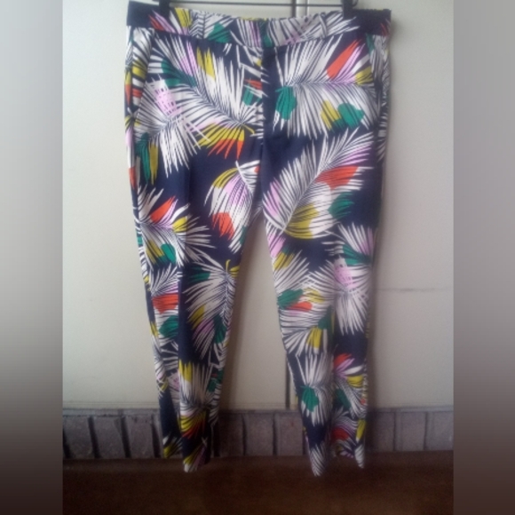 Rio Euro Summer Multicolor Botanical Tropical Print Blue Trouser Pants SZ 12 - Picture 3 of 16